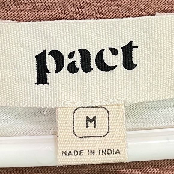 Pact Organic Cotton Striped Brown Ivory Top Sz M Short Sleeve Ecofriendly - Picture 3 of 13